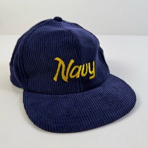 Vintage Late 80s Early 90s Rare Twins Enterprise Navy Corduroy Snapback Hat